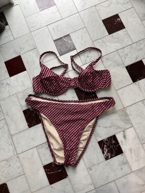 Peony Swim Red Gingham Bikini, Small Top and Medium bottoms